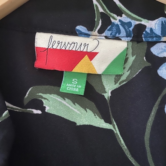 Fervour ModCloth Chiffon Floral Black Blouse Long Sleeve Button Down Top Small - Picture 5 of 7